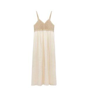 ZARA CONTRAST CROCHET DRESS OYSTER WHITE SIZE L | 5107/056